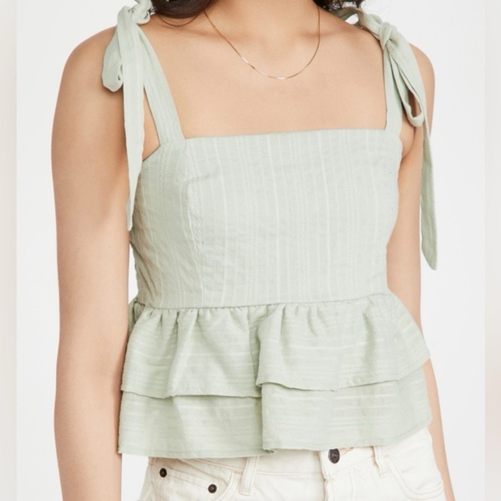 Lost + Wander Springtime Ruffle Top in Sage Green S